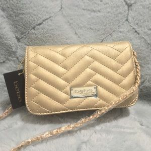 Bebe champagne gold crossbody purse for women
